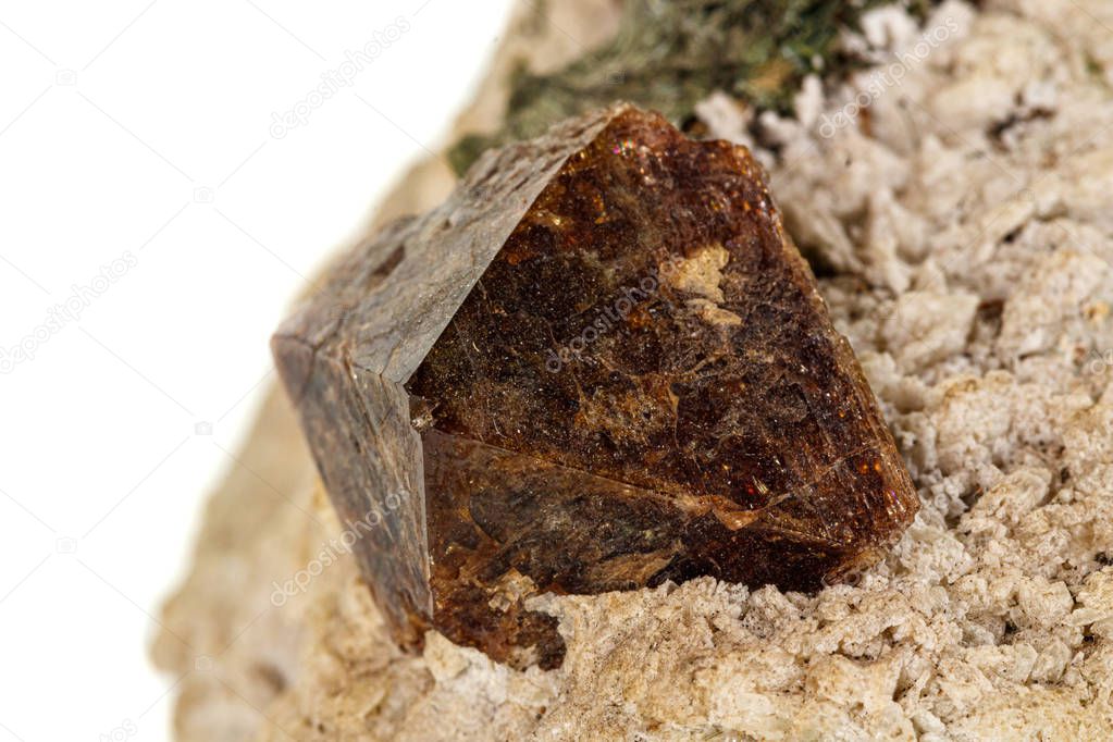 Macro stone Zircon mineral on white background