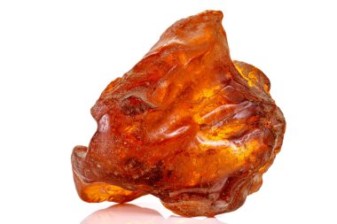 Beyaz arka planda makro taş kehribar minerali 