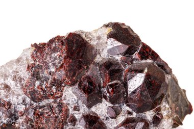 Beyaz arka planda makro taş garnet minerali