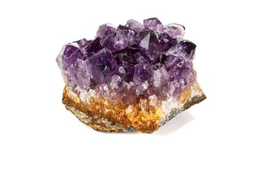 Ametist Crystal Druse makro mineral beyaz arka plan üzerinde 
