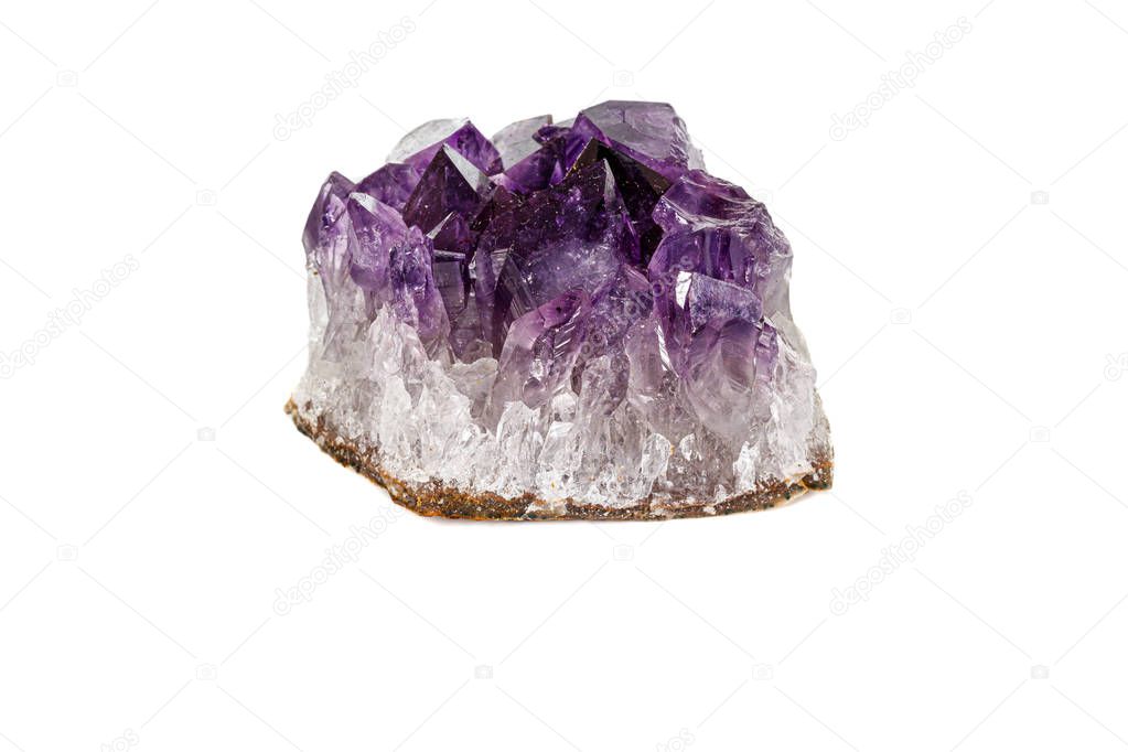 Amethyst Crystal Druse  macro mineral on white background 