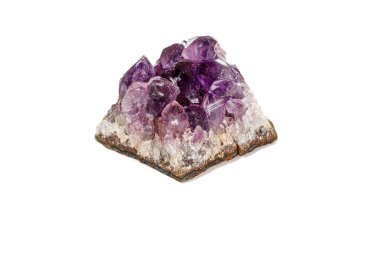 Ametist Crystal Druse makro mineral beyaz arka plan üzerinde 