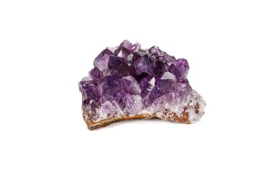 Ametist Crystal Druse makro mineral beyaz arka plan üzerinde 