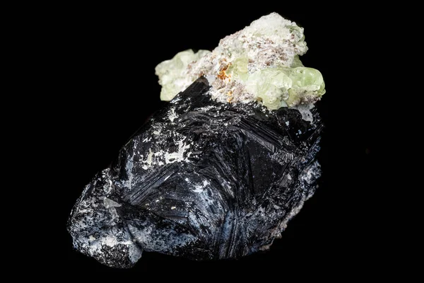 Kamień makro Hyalite mineralnych, Tourmaline Sherl, smoky kwarc na — Zdjęcie stockowe