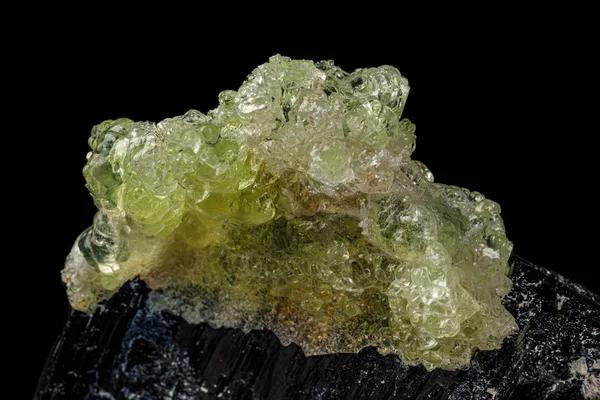 Kamień makro Hyalite mineralnych, Tourmaline Sherl, smoky kwarc na — Zdjęcie stockowe