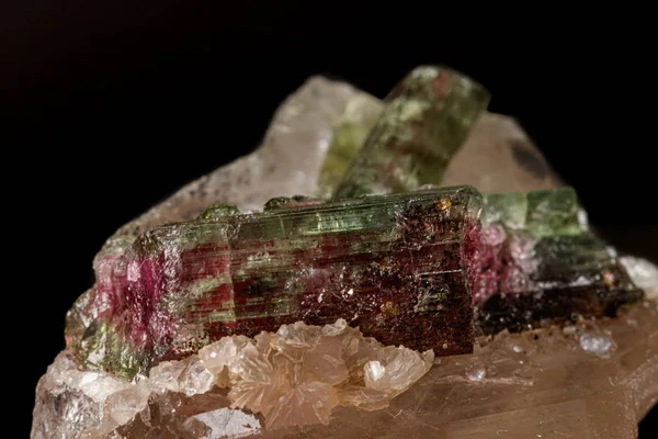 Macro Stone Tourmaline Mineral Black Background Close — Stock Photo, Image