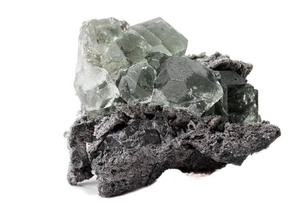 Macro piedra Fluorita mineral sobre fondo blanco — Foto de Stock