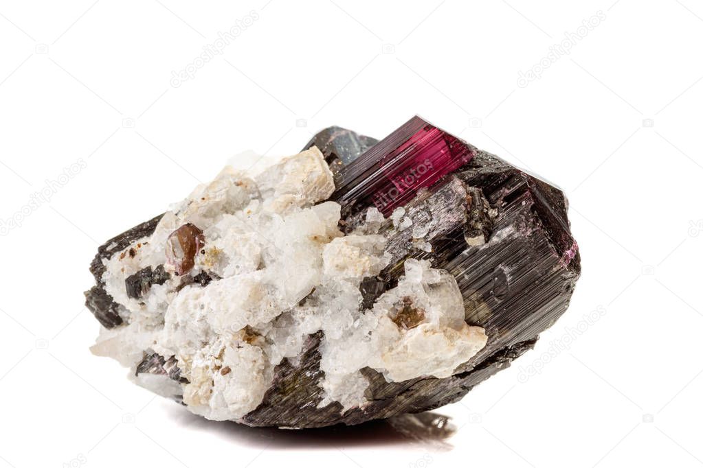 Macro tourmaline mineral stone on white background 