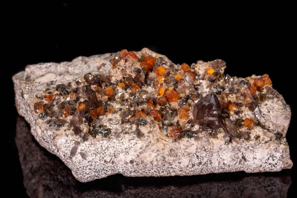 macro mineral stone Grossular, Garnet, Epidote on a black backgr