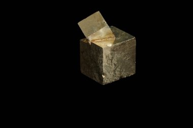 Makro mineral taş pirit siyah bir zemin üzerine