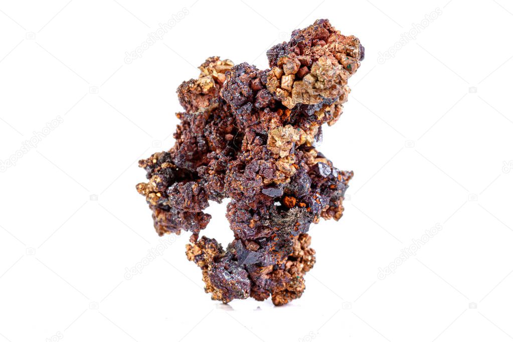 macro mineral stone copper with cuprite on a white background