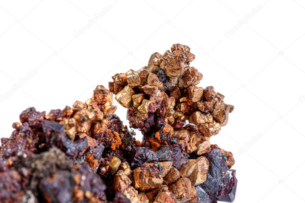 macro mineral stone copper with cuprite on a white background