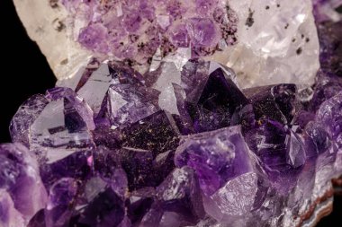 macro mineral amethyst stone with calcite black background clipart