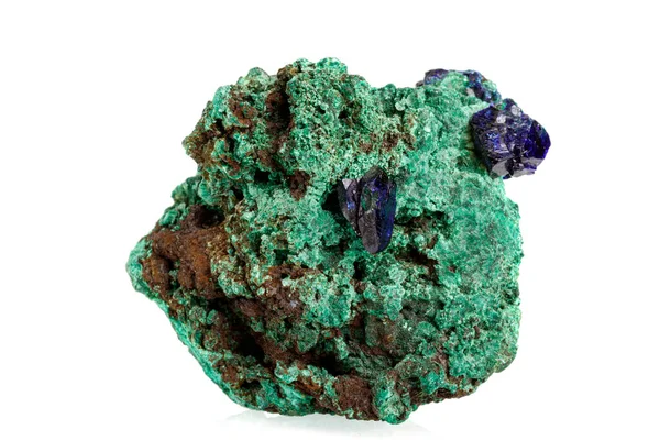 Macro Piedra Mineral Azurita Con Malaquita Sobre Fondo Blanco Cerca — Foto de Stock