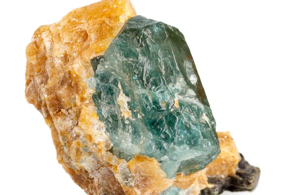 Macro Piedra Mineral Apatita Calcita Sobre Fondo Blanco Cerca — Foto de Stock