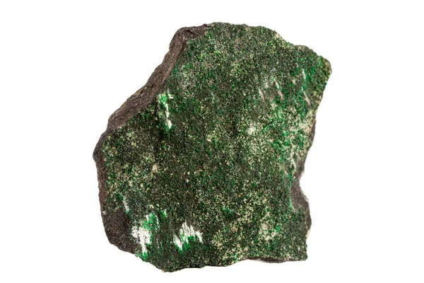 Makrostein Mineral Uvarovit Auf Weißem Hintergrund Nahaufnahme — Stockfoto