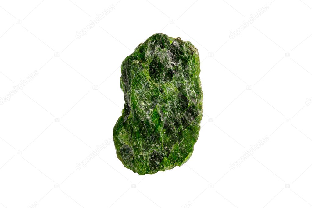 macro stone mineral Chrome Diopside on a white background close up
