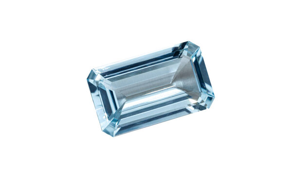 macro stone mineral faceted aquamarine on a white background close-up
