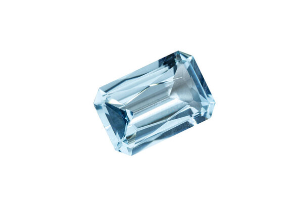 macro stone mineral faceted aquamarine on a white background close-up