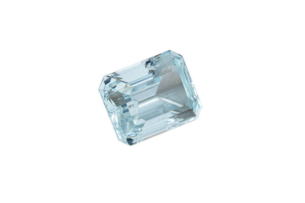 macro stone mineral faceted aquamarine on a white background close-up