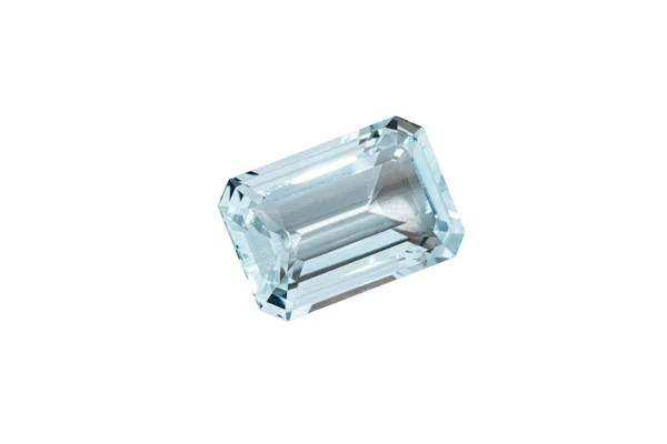 Macro Pedra Mineral Facetado Aquamarine Fundo Branco Close — Fotografia de Stock