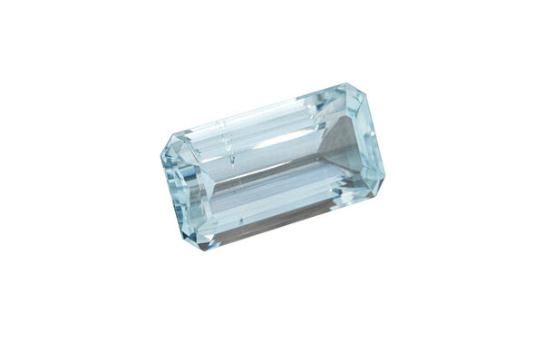 macro stone mineral faceted aquamarine on a white background close-up