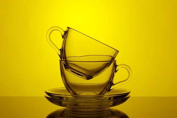 Beautiful Cups Yellow Background Close — Stock Photo, Image