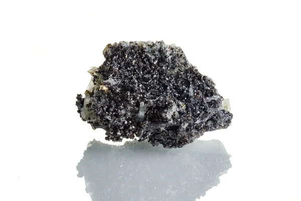 Makro Mineral Sten Kvarts Galena Pyrite Vit Bakgrund Närbild — Stockfoto