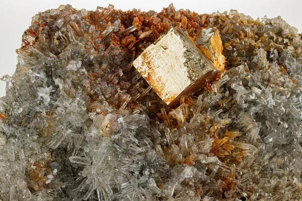 Macro Mineral Stone Quartz Pyrite White Background Close — Stock Photo, Image