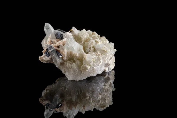 Makro Kámen Minerální Calcite Galena Pyrite Černém Pozadí Close — Stock fotografie