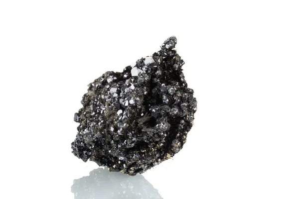 Makrosteinmineral Quarz Sphalerit Galena Pyrit Auf Weißem Hintergrund Nahaufnahme — Stockfoto