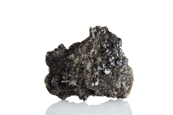 Makro Sten Mineral Kvarts Sphalerite Galena Pyrit Vit Bakgrund Närbild — Stockfoto