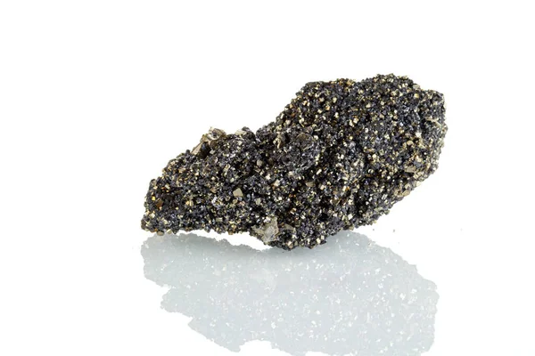 Макрокам Яний Мінерал Galena Pyrite Білому Тлі Крупним Планом — стокове фото