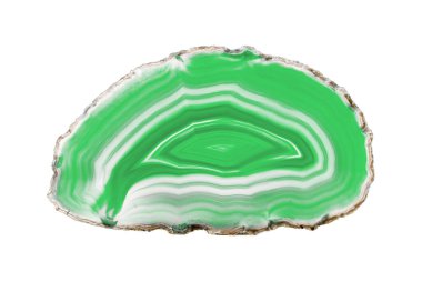 Beyaz arka planda beyaz damarlı yeşil agate dilimi dekor ve zanaat projelerini süslüyor. Katmanlı dokusu çeşitli tasarımlara doğal bir zarafet katıyor..