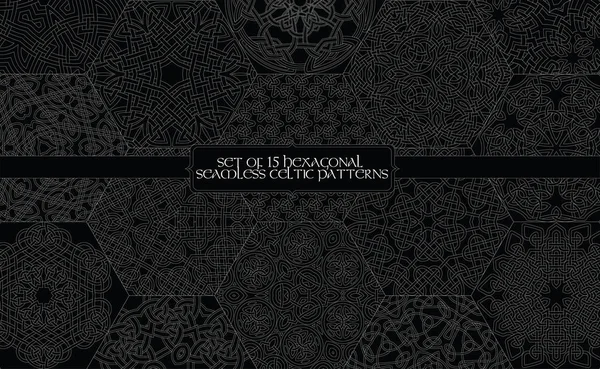 15 altıgen Kelt kesintisiz çizgi desenleri kümesi