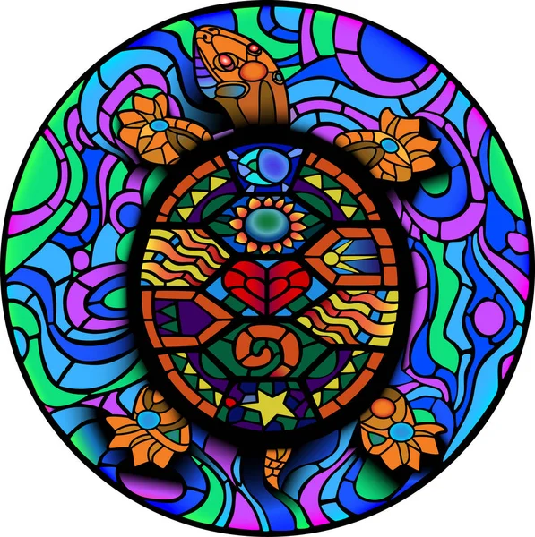Färgglada Mesoamerican sköldpadda för UV Tattoo design Royaltyfria illustrationer
