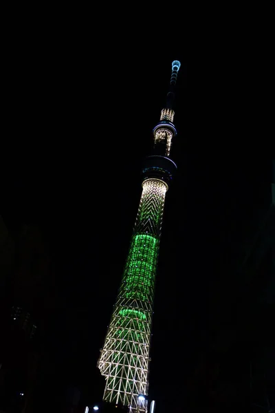 Новая Символическая Башня Tokyo Sky Tree Сияющая Ночном Небе — стоковое фото