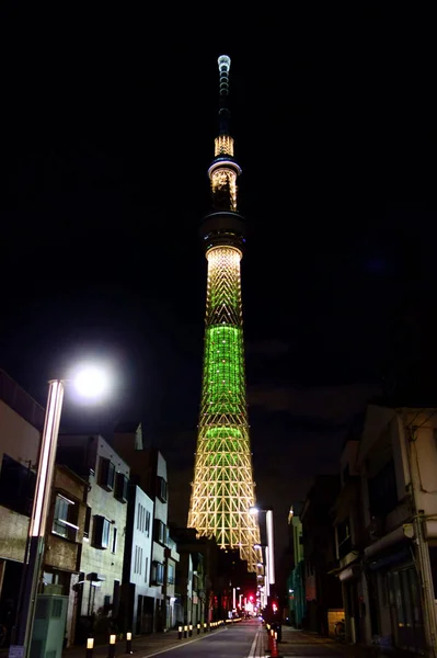 Новая Символическая Башня Tokyo Sky Tree Сияющая Ночном Небе — стоковое фото