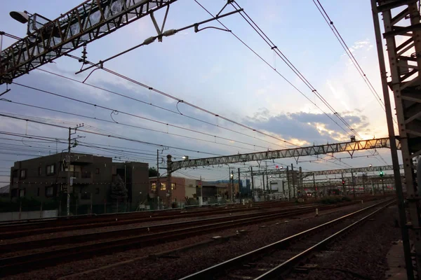 Patio Ferroviario Con Líneas Transmisión —  Fotos de Stock