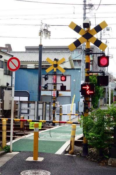 Kırmızı Işık Uyarı Sesi Ile Demiryolu Geçişi — Stok fotoğraf