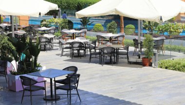 restaurant tables and chairs at the resort