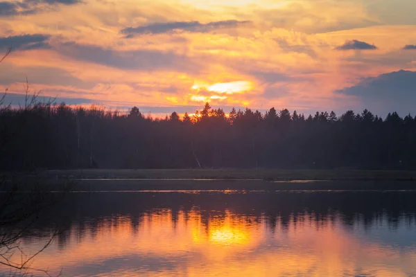 Panorama Pôr Sol Ardente Com Nuvens Véus Delicados Sobre Topos — Fotografia de Stock