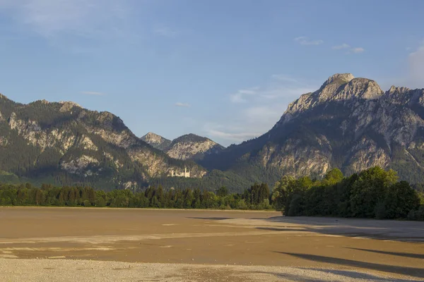 Δείτε Πάνω Από Κάτω Μέρος Του Αποξηραμένο Forggensee Στις Άλπεις — Φωτογραφία Αρχείου