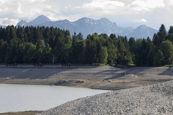 Schilderachtige Mening Bodem Van Gedroogde Forggensee — Stockfoto