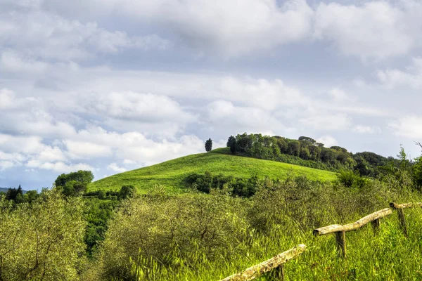 Hilly Rural Mountain Landscape Italian Tuscany City Volterra Fields Single — Stock Photo, Image