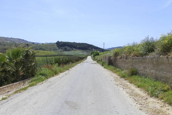 Vista Del Camino Tierra Rural Sicilia Italia —  Fotos de Stock