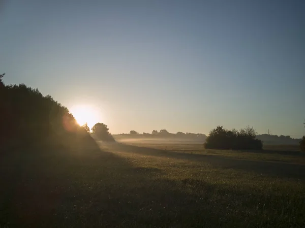 Amanecer Sobre Campos Brumosos — Foto de Stock