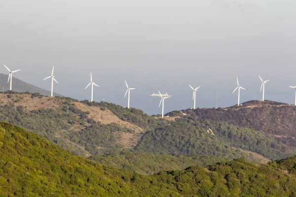 Ανεμογεννήτριες Δασικές Βουνοκορφές Της Ανδαλουσίας Στην Ισπανία — Φωτογραφία Αρχείου