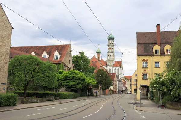 Augsburg Ulrichsviertel Com Vista Igreja Ulrichs — Fotografia de Stock