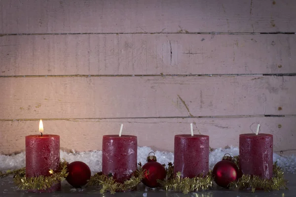 Christmas decorations with candles and copy space